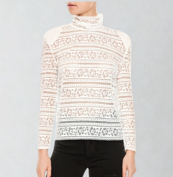 Sandro Tops - Sandro NWT White Hamia Floral High Neck Lace Top Women's Size Large(3)